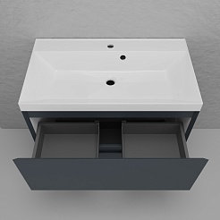 Style Line Тумба с белой раковиной Манхэттен 80 Plus эмаль графит матовая – фотография-4